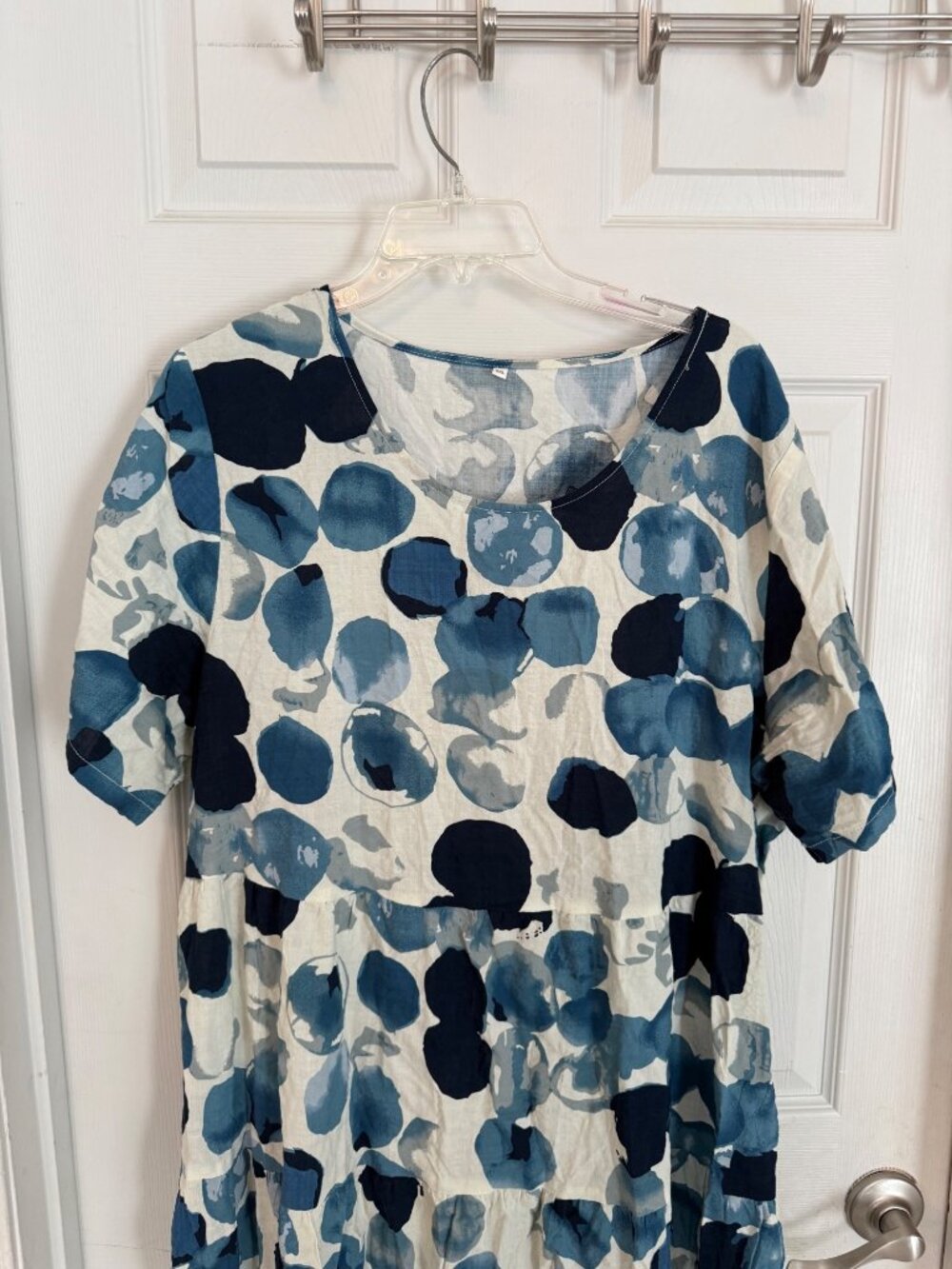 Watercolor Circle Blue & White Scoop Neck Short Sleeve Maxi Dress 2XL Casual - Picture 2 of 6